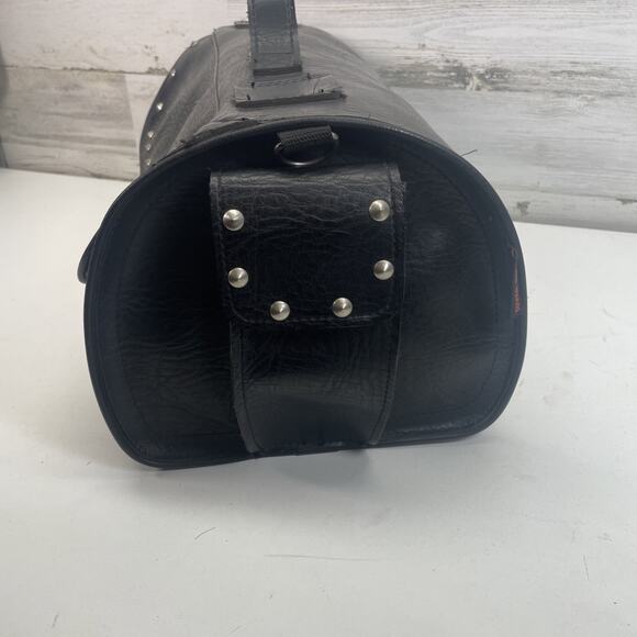 River Road Black Motorcycle Handlebar Leather Tool Bag Harley Accessory Biker - Picture 6 of 14